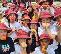 St Simon Peter CPS students Crunching of fruit and vegetables 