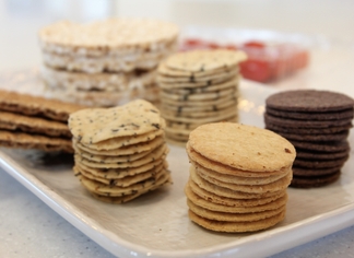 A range of crackers stacked 